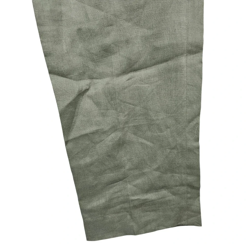 Zara Sage Green Linen Blend Drawstring Elastic Waist‎ Straight Leg Pants